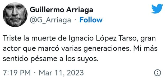 Políticos y artistas lamentan la muerte de Ignacio López Tarso