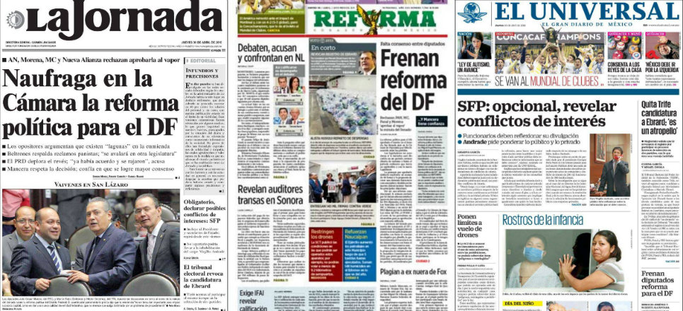 Titulares De Prensa Mexicana Del 30 De Abril 2015 | Aristegui Noticias