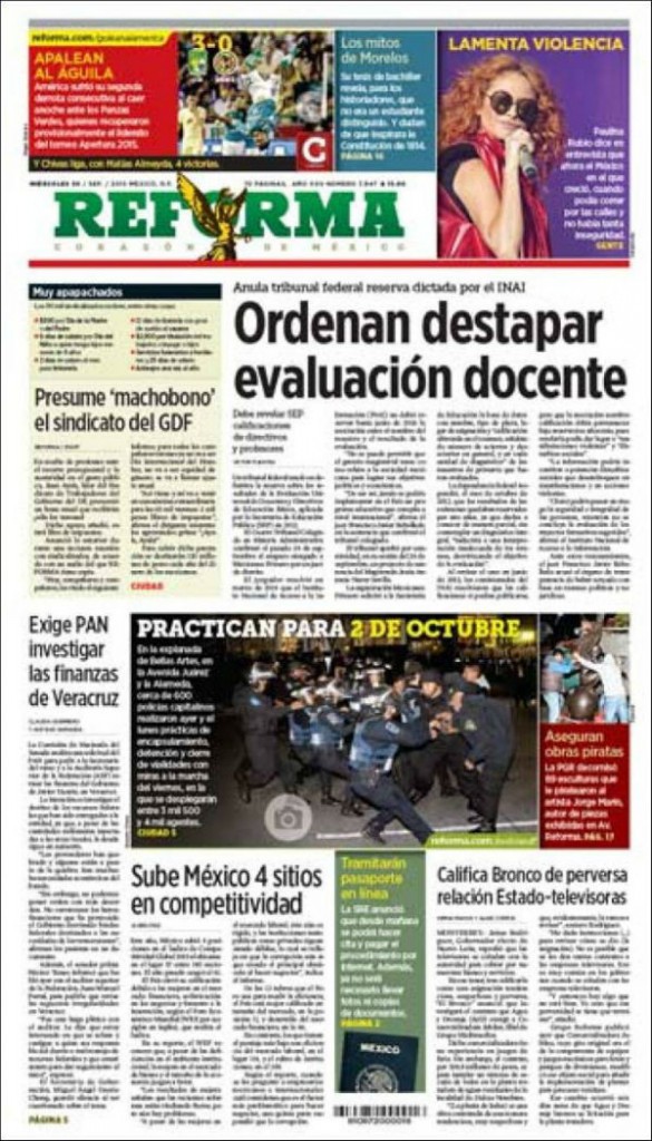 Titulares De Prensa Mexicana Del 30 De Septiembre 2015 | Aristegui Noticias