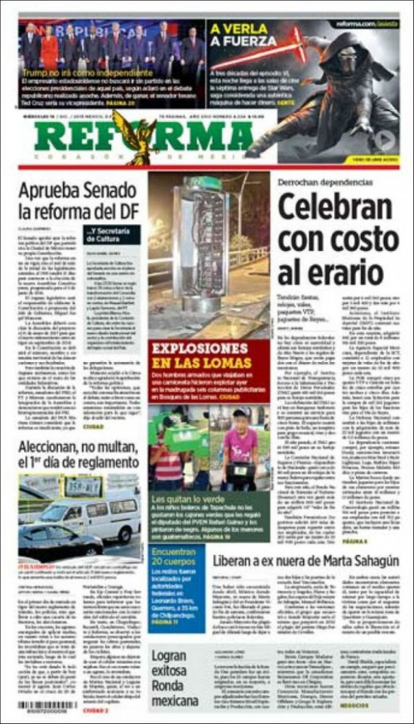 Titulares De Prensa Mexicana Del 23 De Diciembre 2015 | Aristegui Noticias