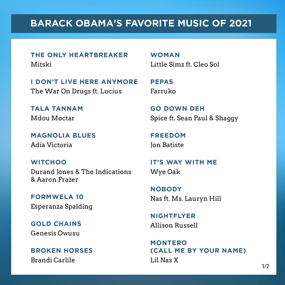 Barack Obama revela sus canciones favoritas de 2021 Aristegui Noticias