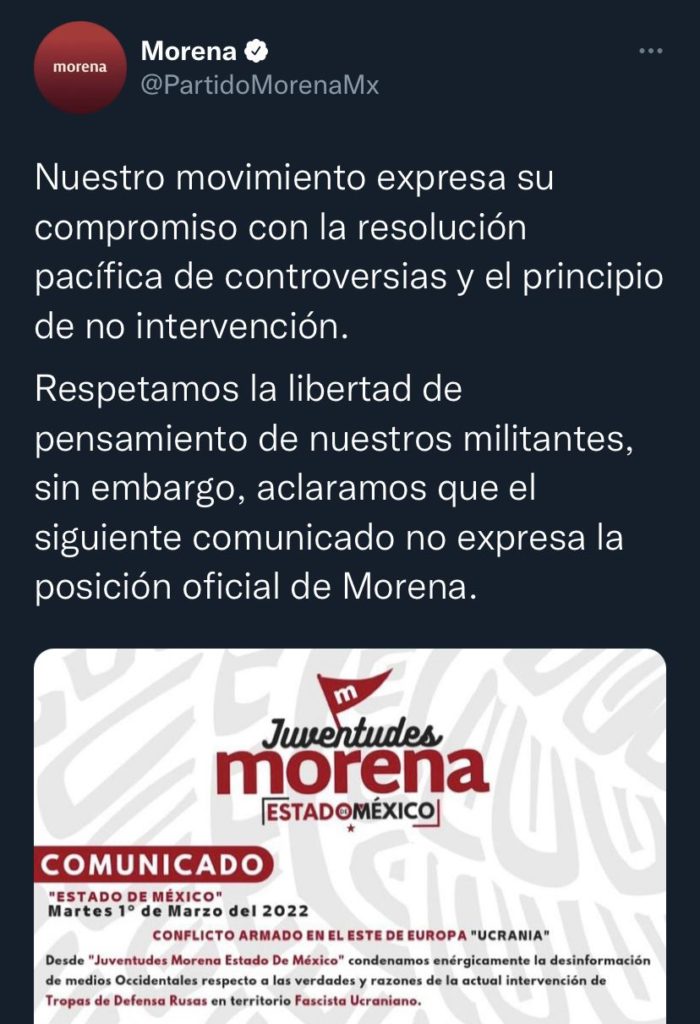 Jóvenes de Morena apoyan a Rusia? esto dice la embajada, el partido y la  delegación Edomex | Aristegui Noticias