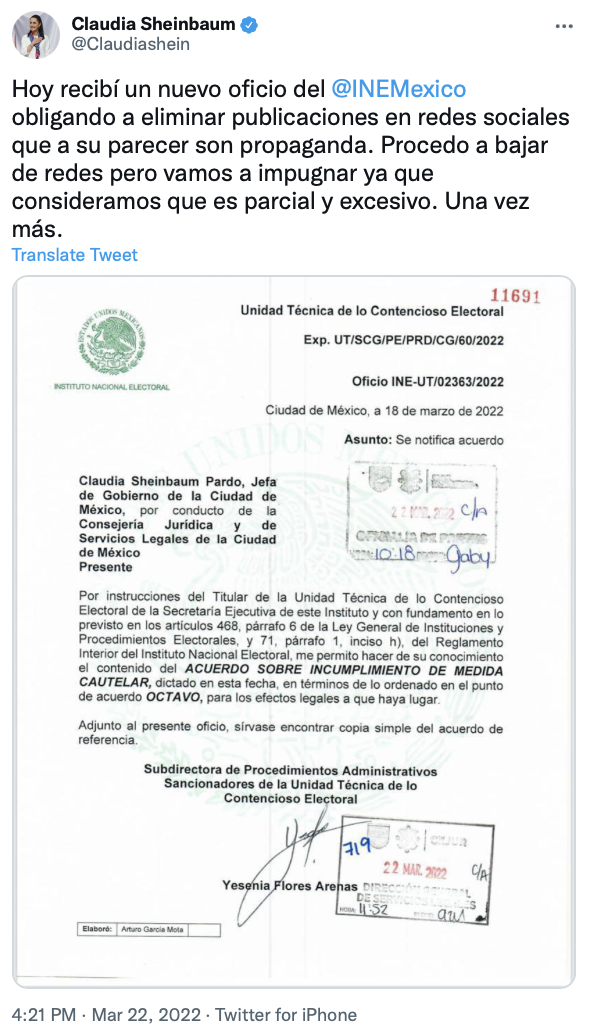 Sheinbaum impugnará nueva orden del INE de eliminar publicaciones en ...