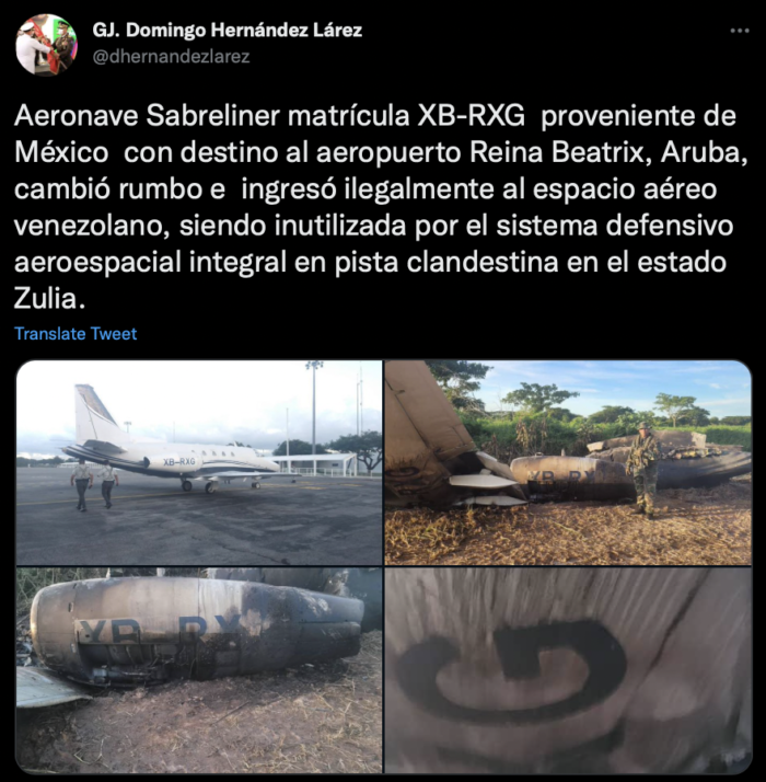Fuerza Armada de Venezuela derriba avioneta mexicana