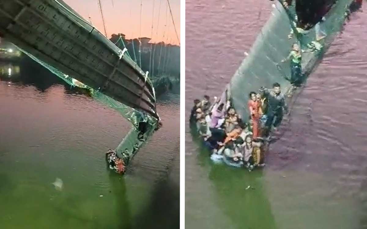 At least 91 dead and 100 missing when a suspension bridge collapsed in India