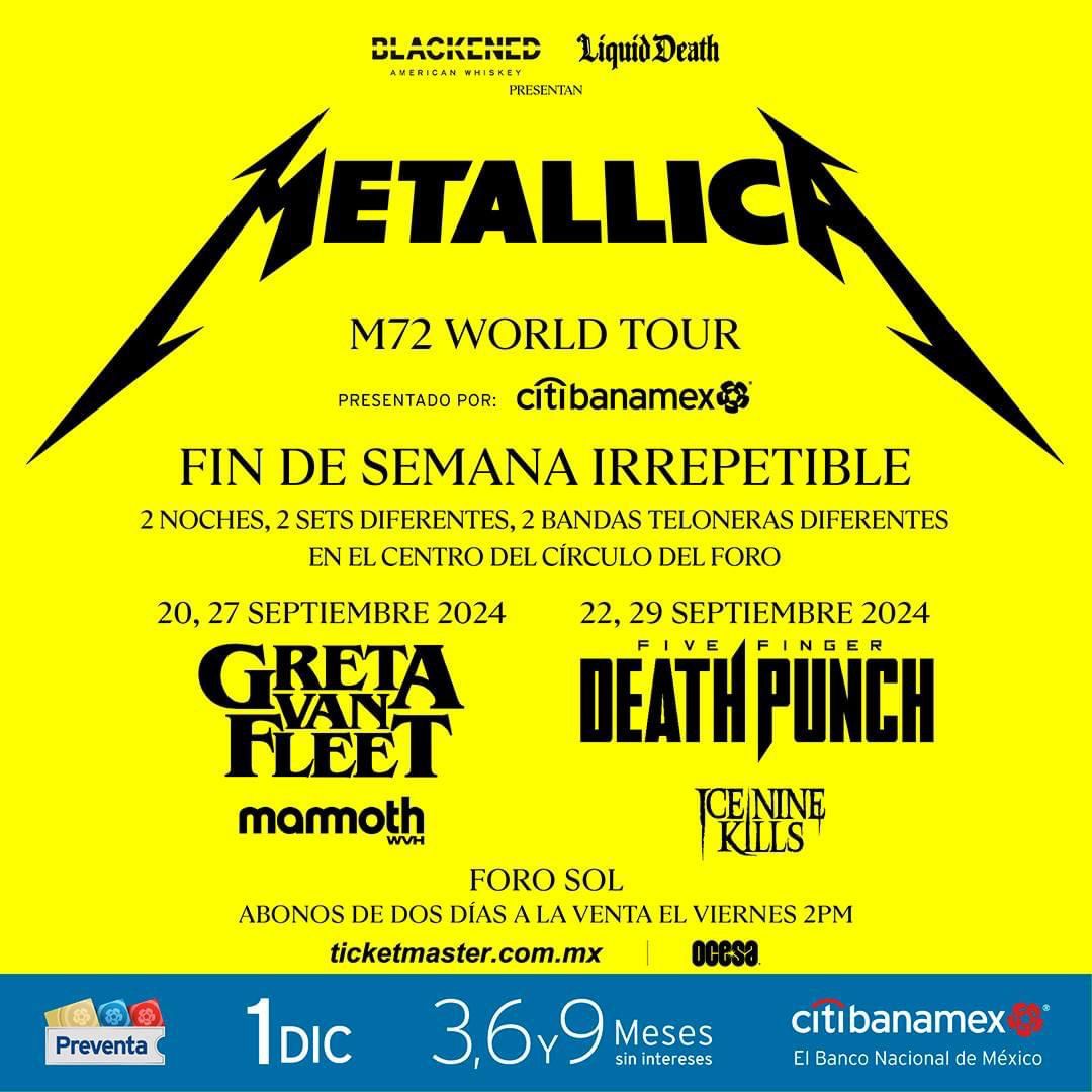 Metallica anuncia nueva gira ‘M72 World Tour’ ¡Checa aquí las fechas