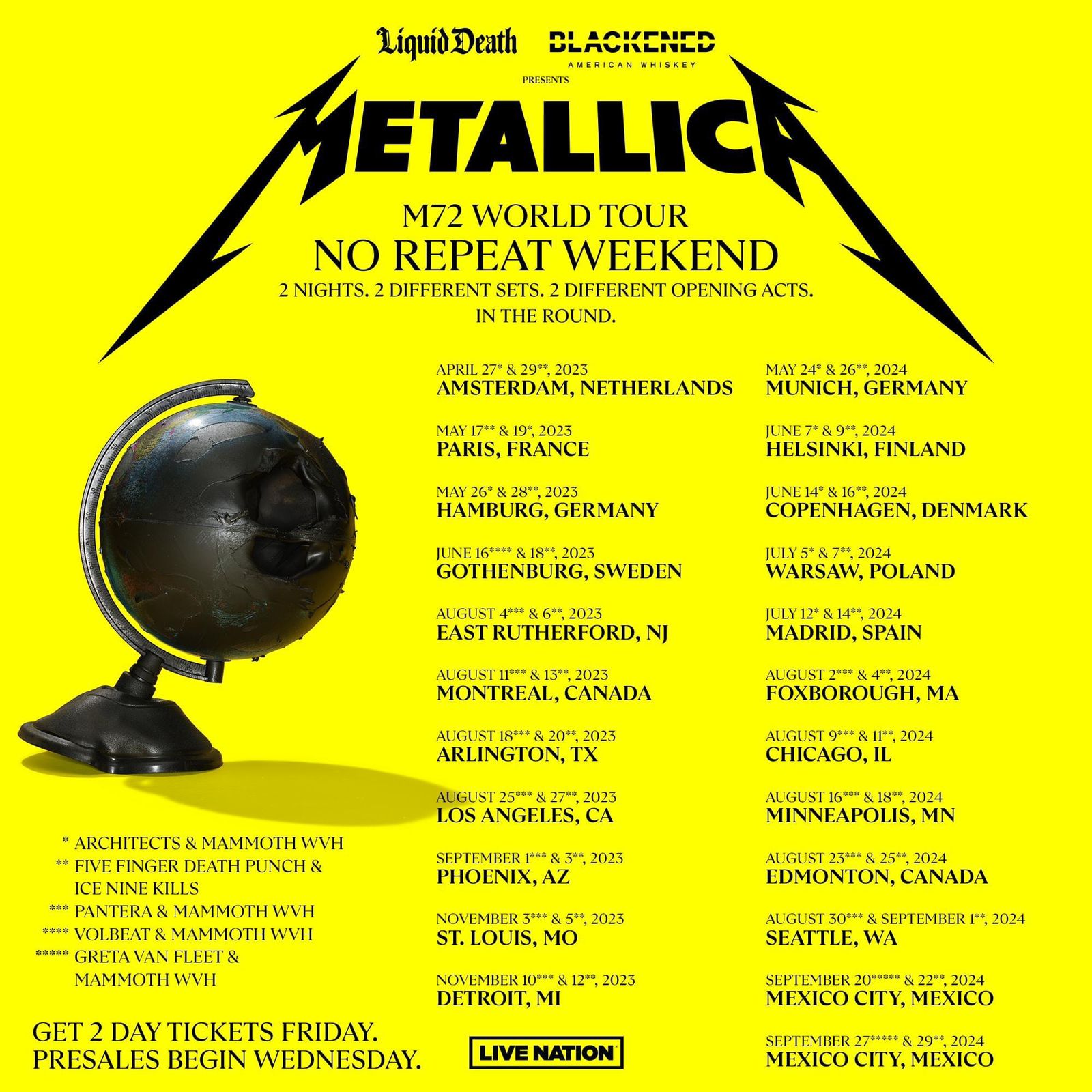 Metallica anuncia nueva gira 'M72 World Tour' ¡Checa aquí las fechas