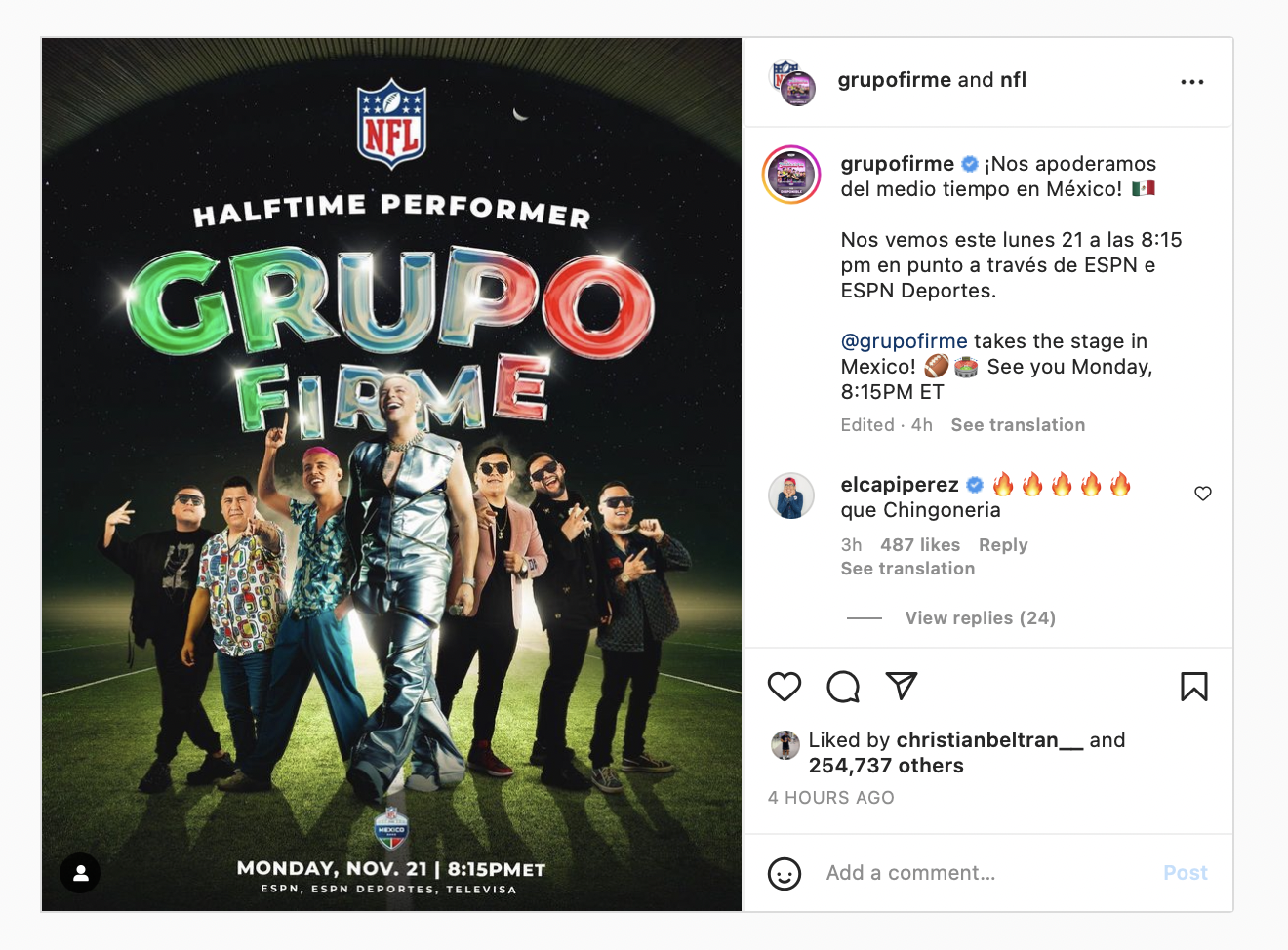 Grupo Firme estará en el show de medio tiempo… del 49ers vs