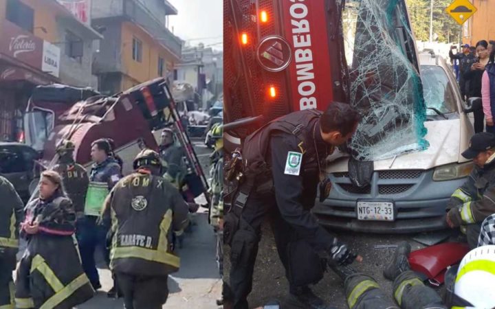 Vuelca camión de bomberos.... intentaron ganarle el paso