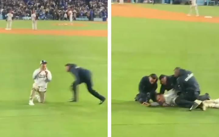 Pide matrimonio en Dodger Stadium y lo taclean | Video Pide matrimonio en Dodger Stadium y lo taclean | Video