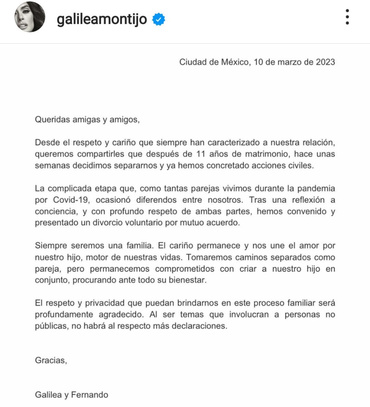 Galilea Montijo anuncia divorcio con político Fernando Reina | Aristegui  Noticias