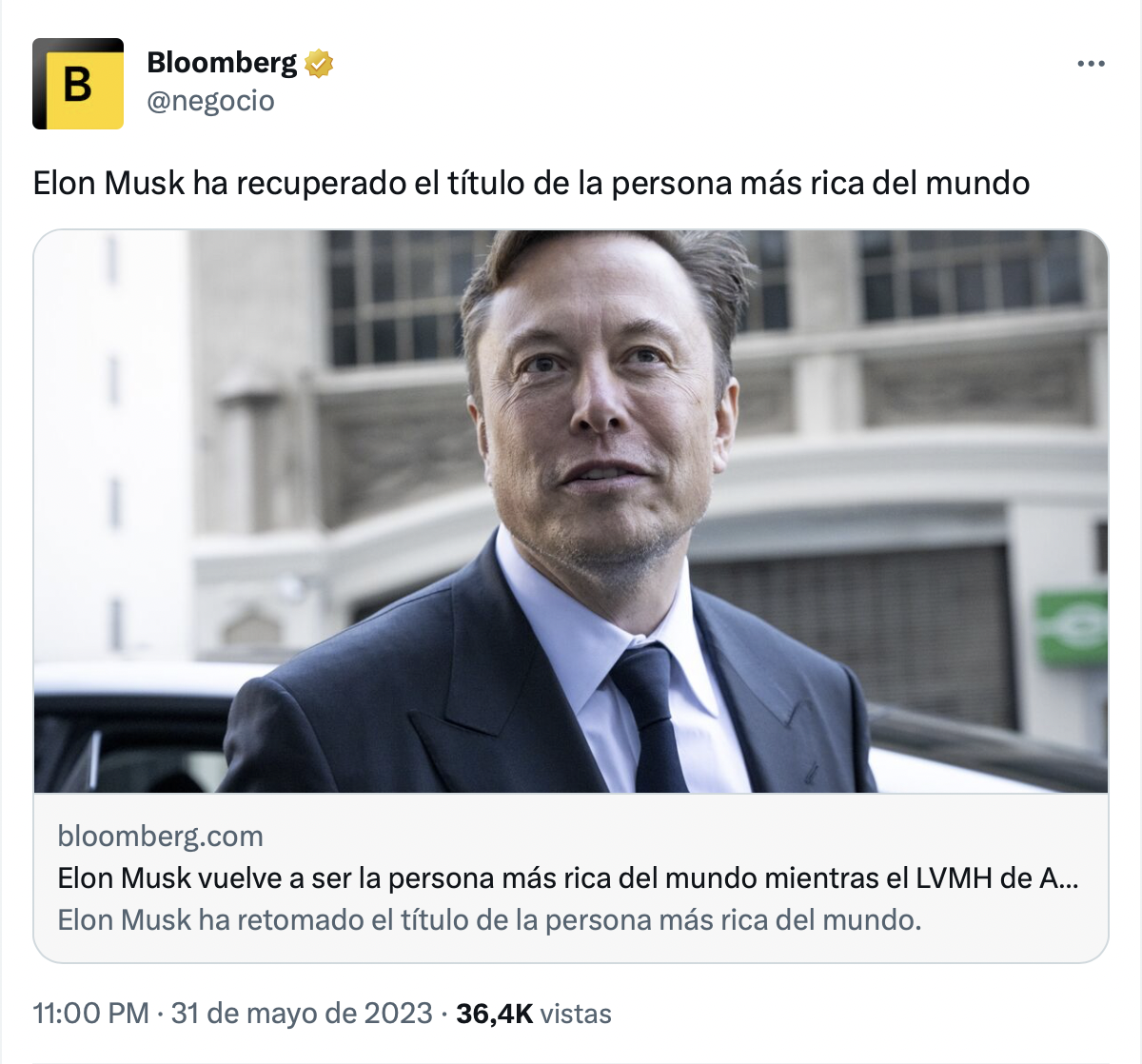 Elon Musk vuelve a ser el más rico del mundo, según Bloomberg