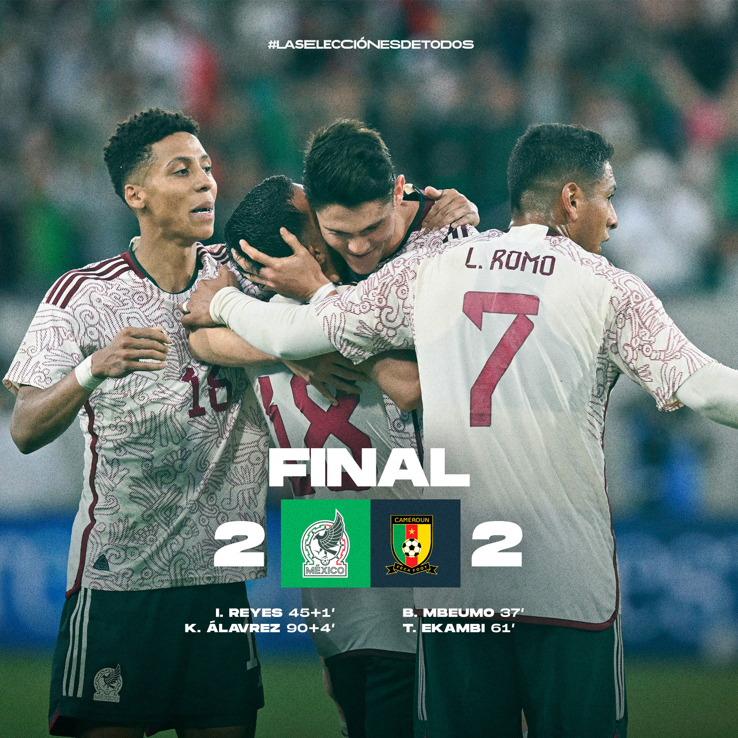 México rescata un empate ante Camerún