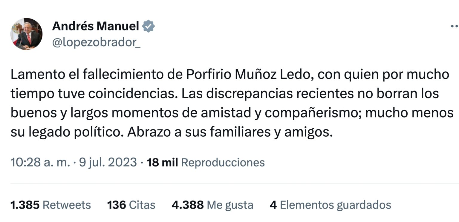 Amlo Lamenta La Muerte De Porfirio Muñoz Ledo Aristegui Noticias