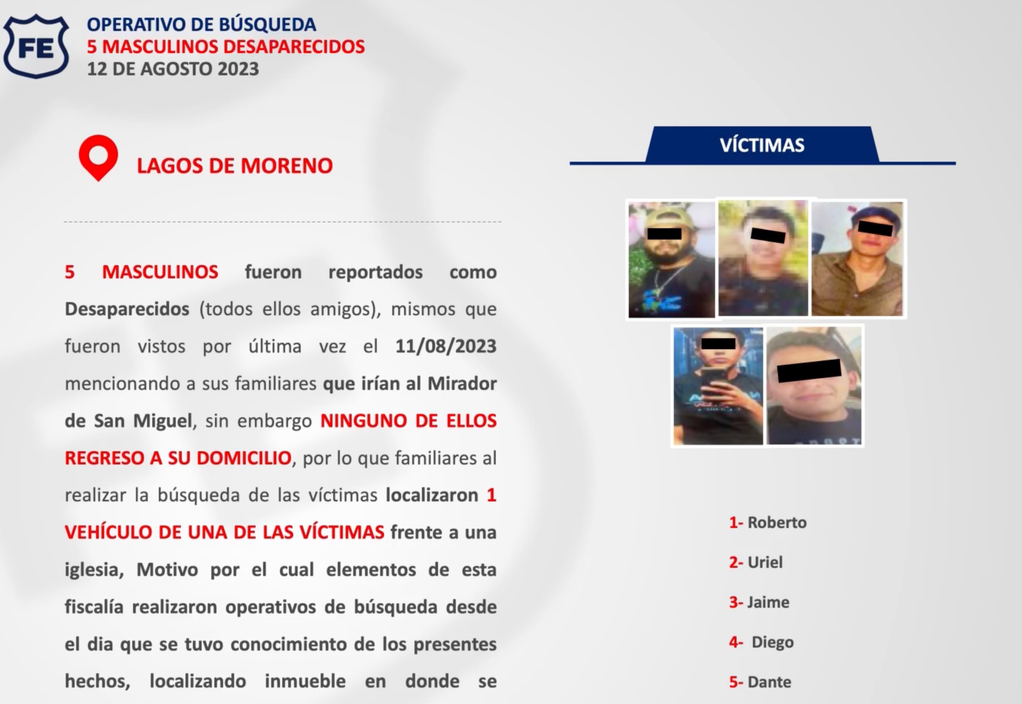 Hallan restos humanos en auto de los 5 desaparecidos en Lagos de Moreno