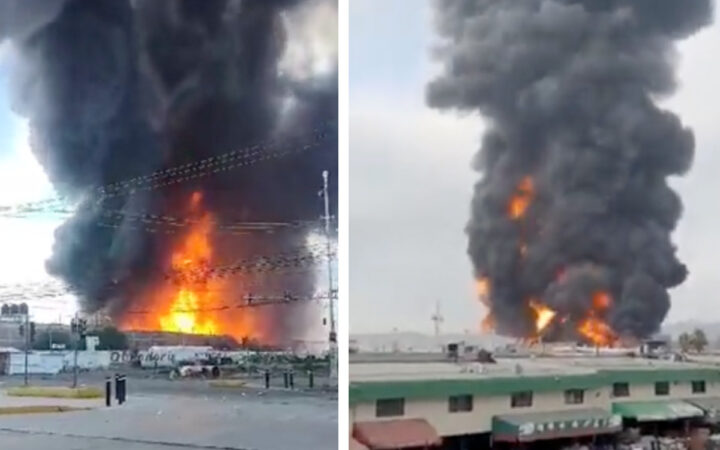 Bomberos combaten fuerte incendio en Chicoloapan