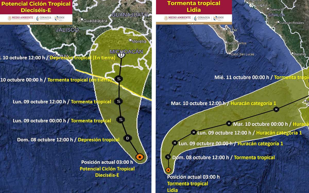 Alertan por lluvias intensas debido a tormenta tropical ‘Lidia’ y potencial ciclón tropical ‘Dieciséis-E’