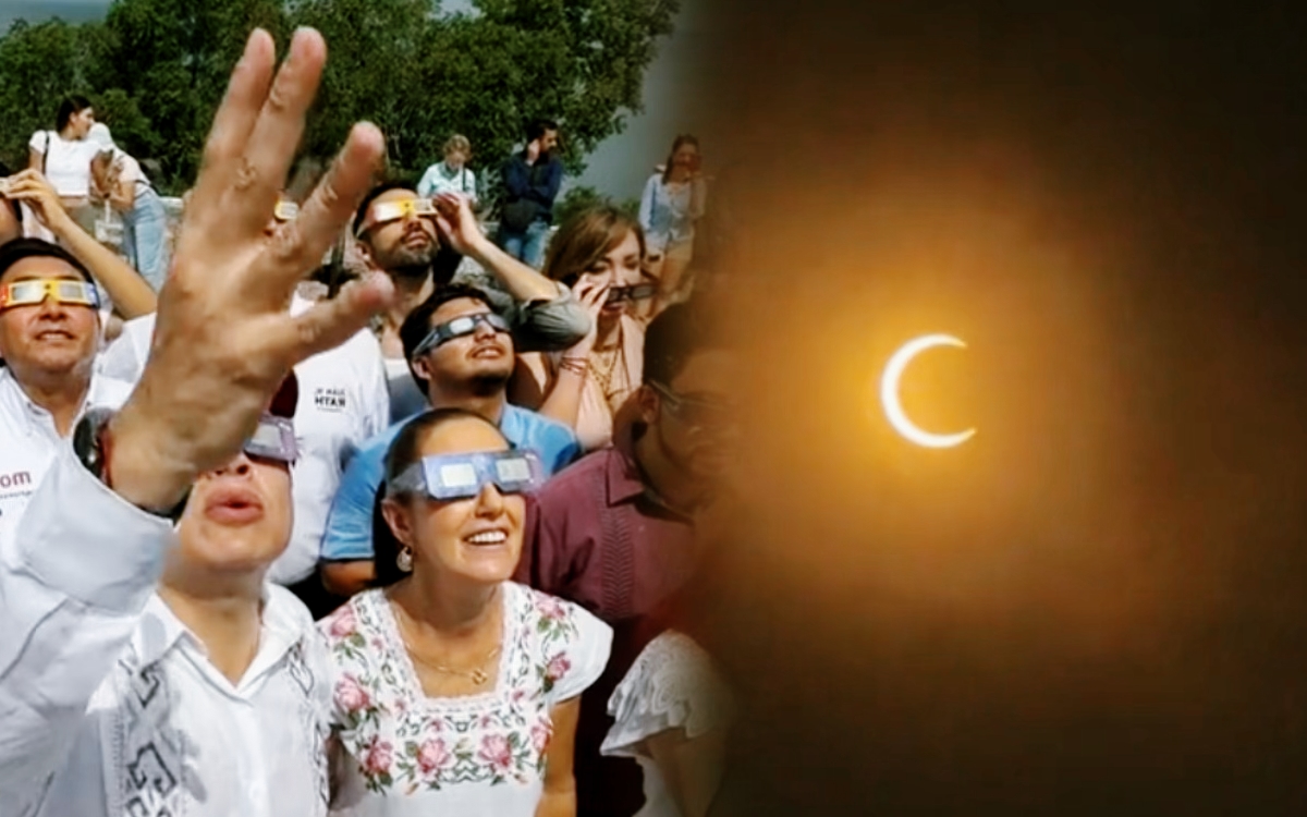 Video | ‘¡Es una C, es Claudia!’, dicen morenistas al ver el eclipse solar