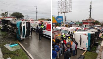 Video | Camión de transporte público se voltea y deja 10 heridos en León