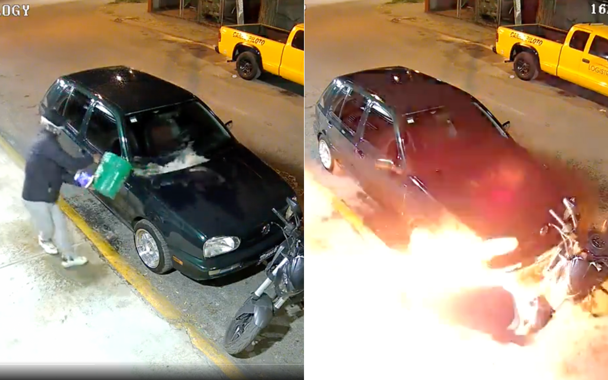 Presunto extorsionador incendia coche y se prende en llamas en Edomex | Video