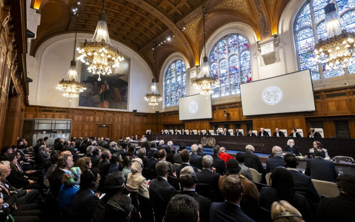 Sala de la Corte Internacional de Justicia al inicio de la audiencia pública. 