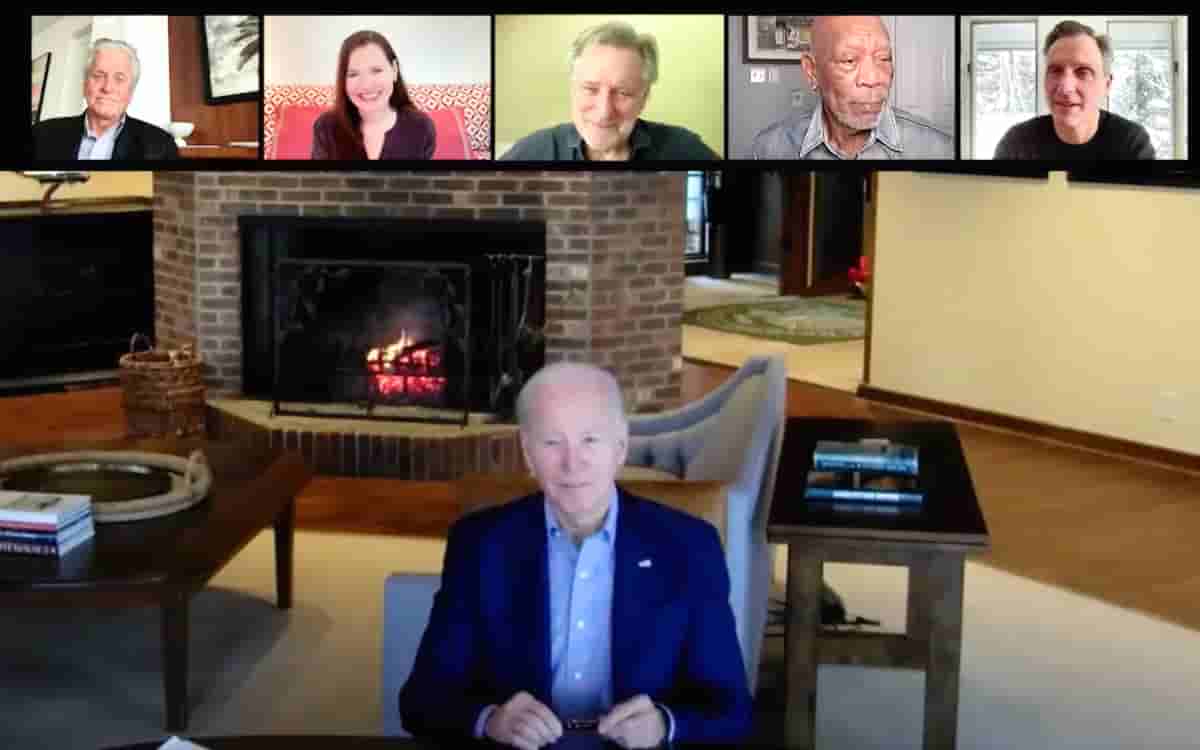 Biden asks Geena Davis and Morgan Freeman for advice on his State of the Union address.