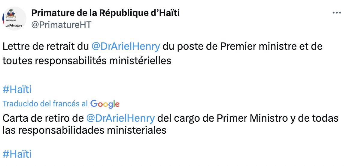 haití: dimite el primer ministro ariel henry; gobierno de transición toma el poder