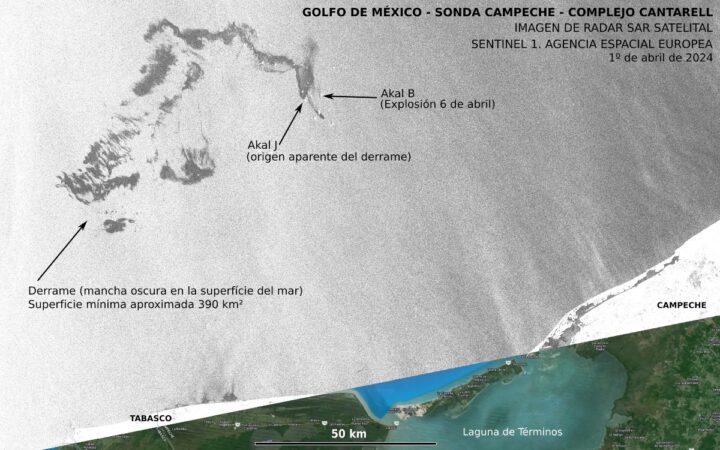 Denuncian derrame de petróleo cerca de plataforma de Pemex en Campeche Denuncian derrame de petróleo cerca de plataforma de Pemex en Campeche