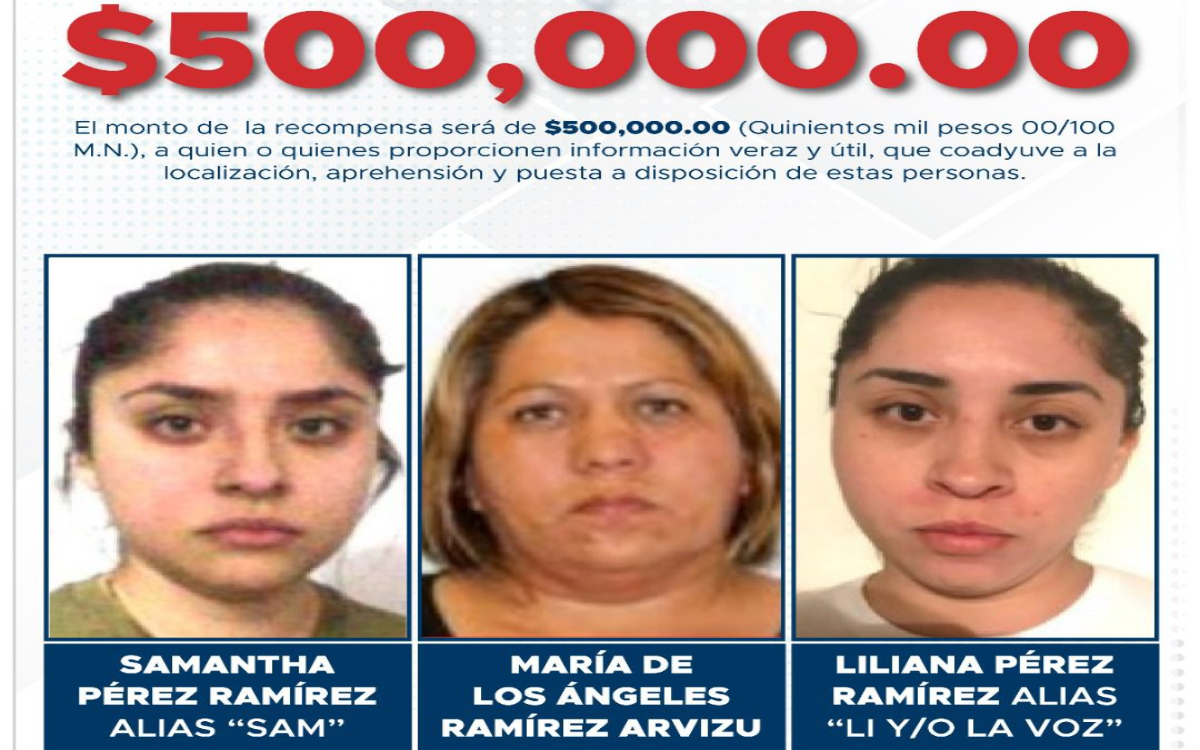 Ofrecen recompensa de 500 mil pesos por 3 mujeres del Cártel de Tláhuac