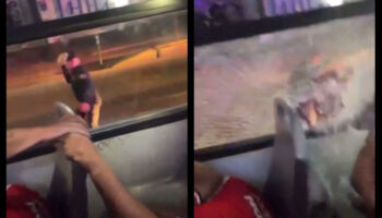 Policía de Zapopan lanza piedra a camión con aficionados de Chivas | Video