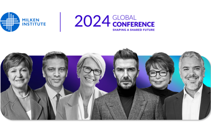     Milken Institute Global Conference: David Beckham, Javier Miley, Kristalina Georgieva, David Beckham and Former Colombian President Iván Duque Márquez."