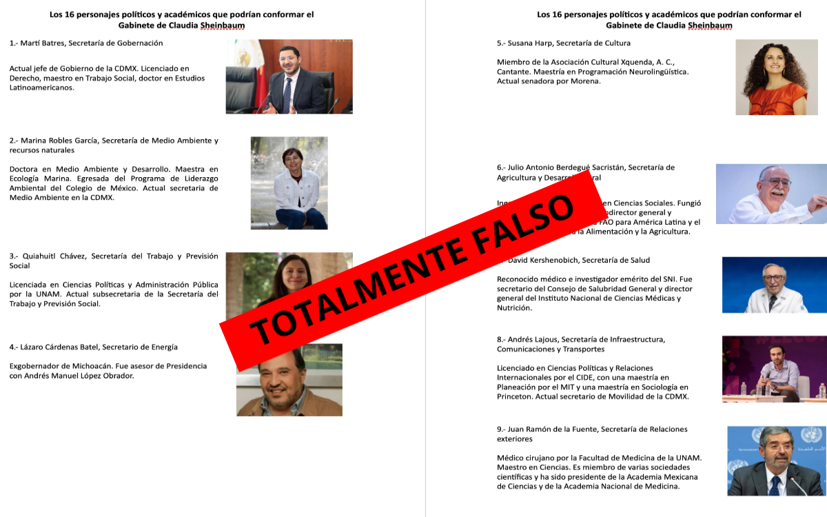 Totalmente falso, documento sobre supuesto gabinete de Sheinbaum: Juan Ramón de la Fuente