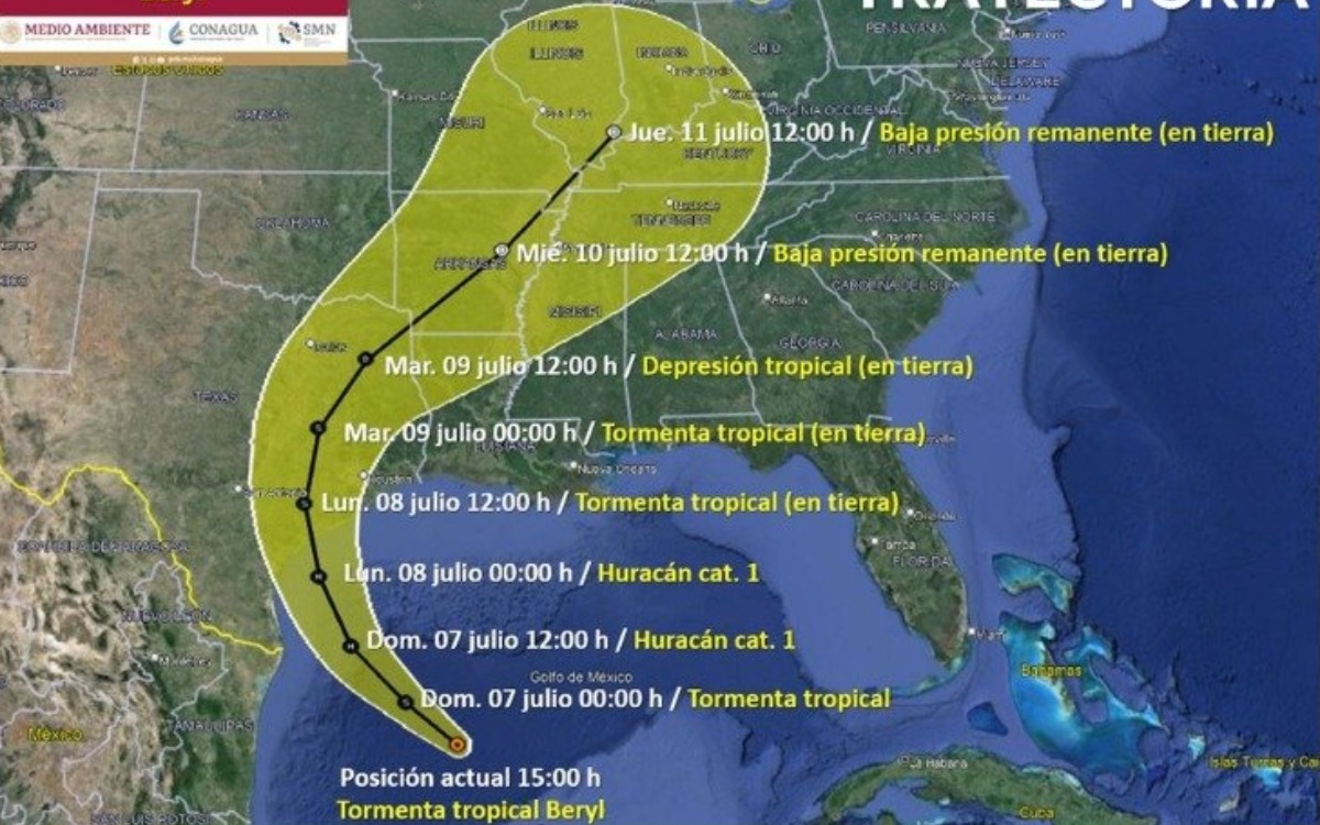 Beryl se desvía; ya no impactará nuevamente en México: SMN