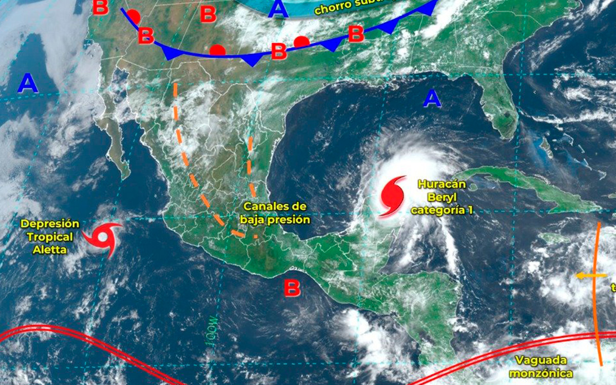 Huracán Beryl se degrada a categoría 1; QRoo mantiene 'Alerta Naranja