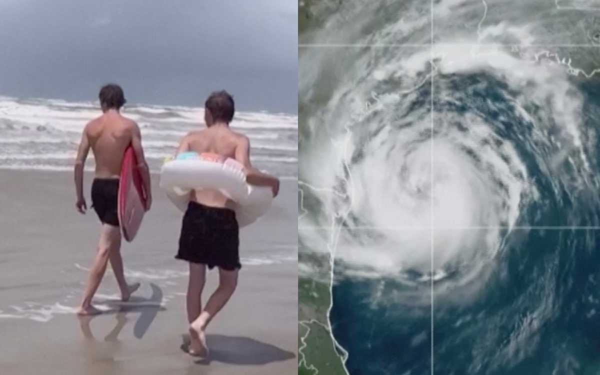 Surfers and swimmers aim to get into the sea as Beryl approaches | video