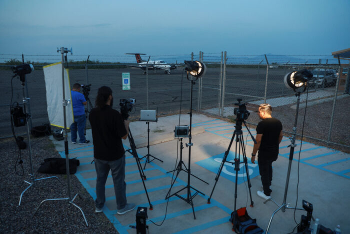 Media at a private airport in Doña Ana County where a plane believed to be carrying Mexican drug trafficker Ismael "El Mayo" Zambada and Joaquin Guzman Lopez, the son of Zambada