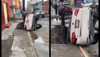 Socavón gigante ‘devora’ un auto en Silao, Guanajuato