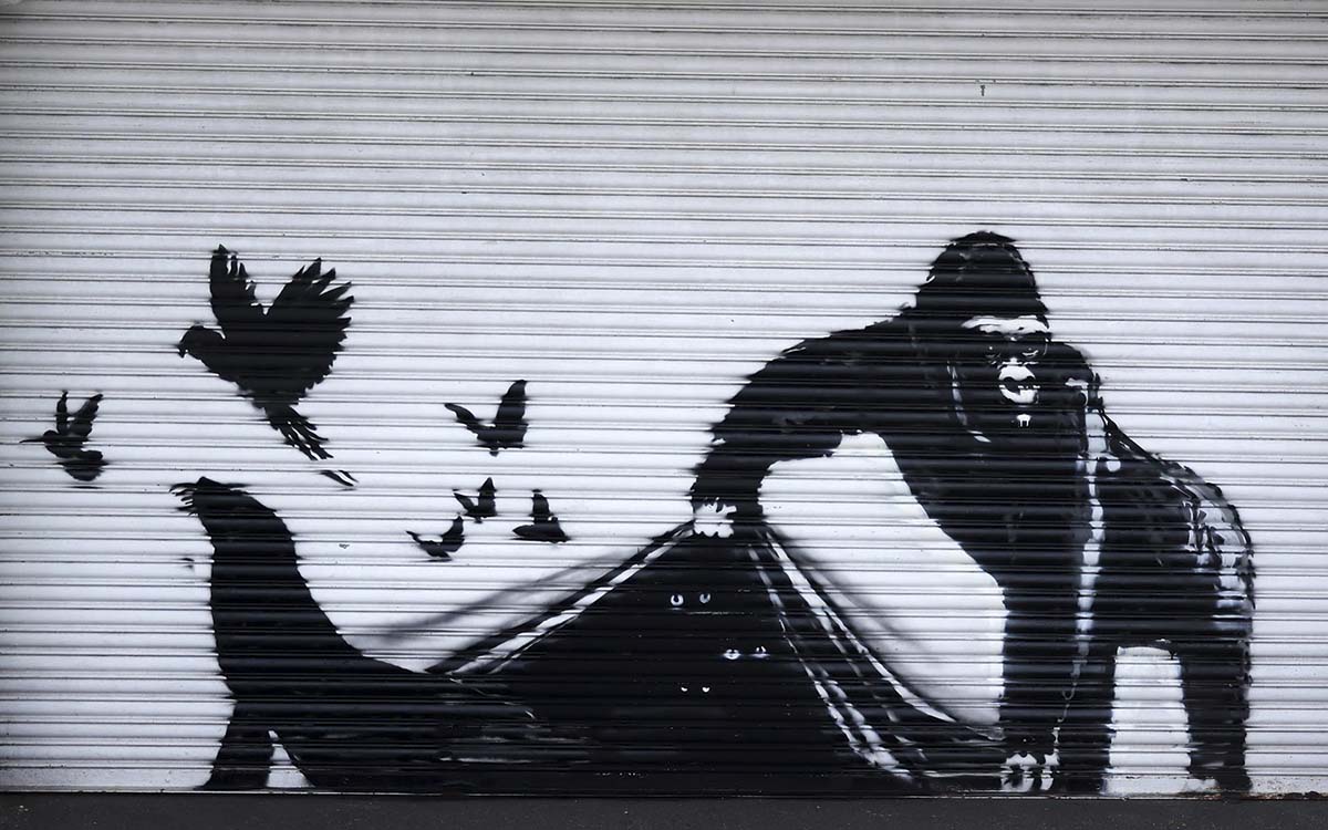 Banksy pinta un gorila frente al zoológico de Londres, su novena obra de la serie de animales Banksy pinta un gorila frente al zoológico de Londres, su novena obra de la serie de animales