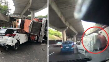 Familia se salva de peligroso choque; Camión causa carambola en Periférico