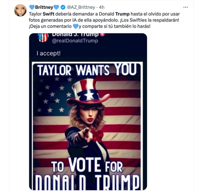 Trump Posts Fake Image of Taylor Swift Endorsing His Candidacy