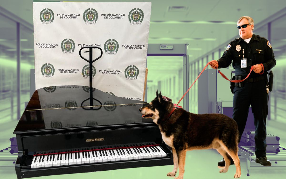 115 kg of cocaine were seized from a piano at Bogota airport.