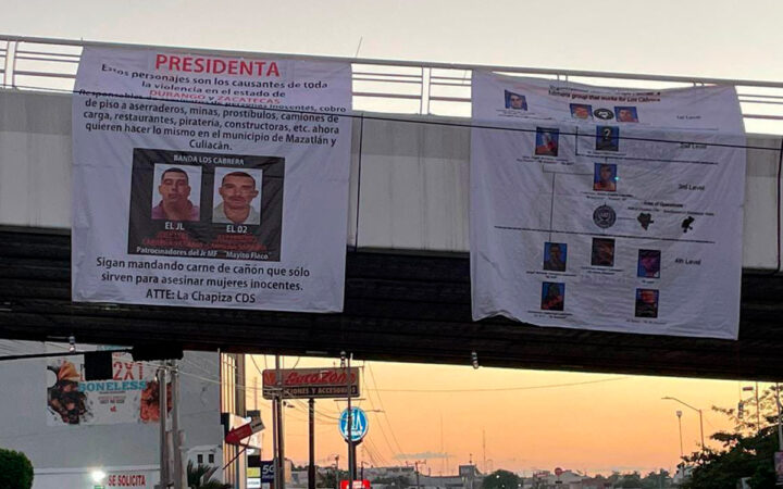 'La Chapiza CDS' cuelga mantas en Culiacán con mensaje a Sheinbaum 'La Chapiza CDS' cuelga mantas en Culiacán con mensaje a Sheinbaum