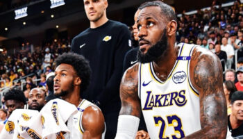 Hacen Bronny y LeBron James historia en la NBA al compartir la duela | Video