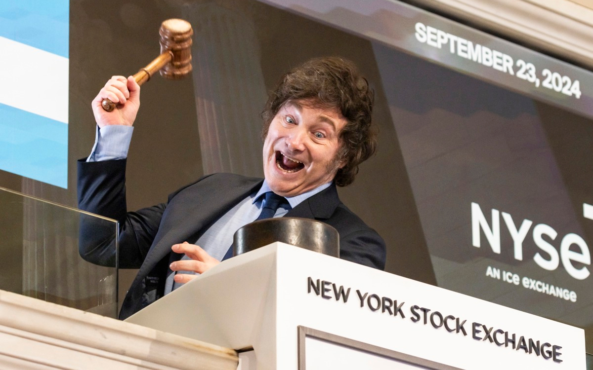 El presidente argentino Javier Milei, durante su visita a la Bolsa de Nueva York (NYSE) el pasado 23 de septiembre. EFE/ Justin Lane
