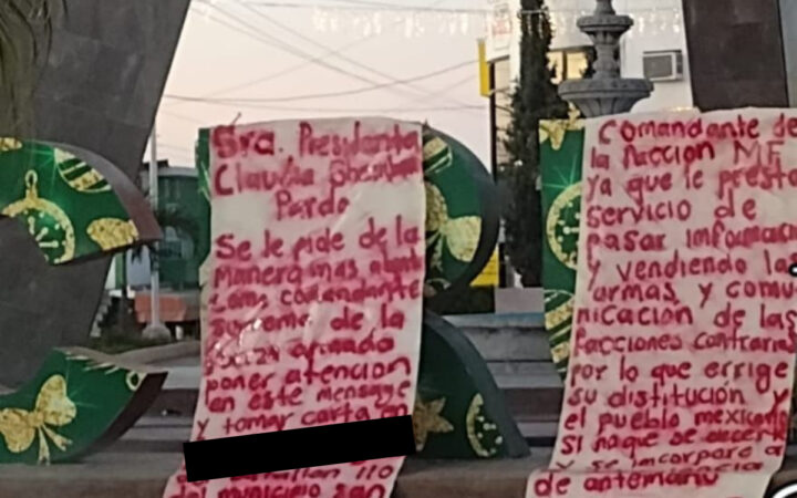 Sinaloa | Dejan mantas denunciando a Sheinbaum supuesta corrupción militar