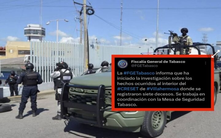 Riña entre bandas rivales deja 7 muertos en penal de Tabasco: FGE Riña entre bandas rivales deja 7 muertos en penal de Tabasco: FGE