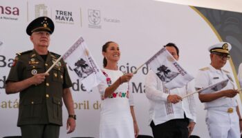 Sheinbaum da banderazo a obras de servicio de carga del Tren Maya