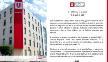 Estudiante sobrevive tras caer del quinto piso en la UPAEP