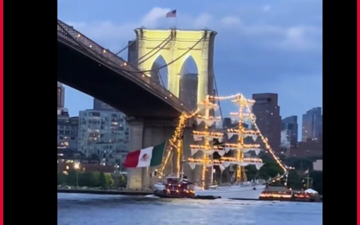 Buque escuela 'Cuauhtémoc' de Marina choca con Puente de Brooklyn | Video Buque escuela 'Cuauhtémoc' de Marina choca con Puente de Brooklyn | Video