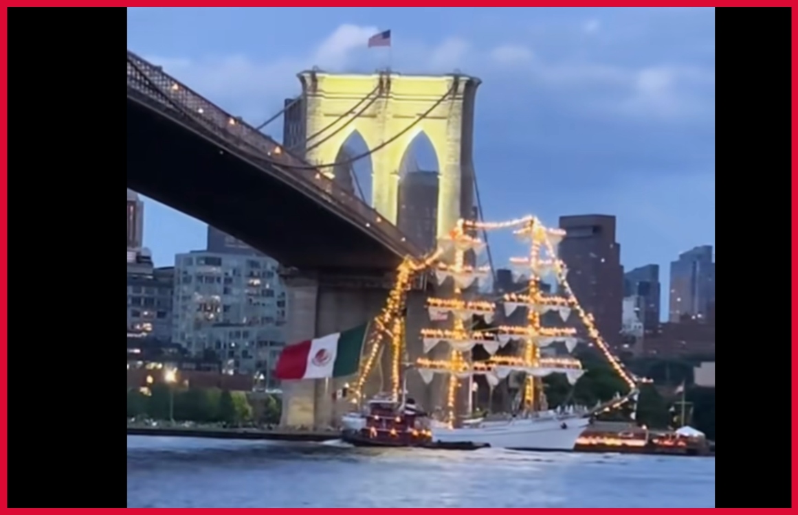 Buque escuela ‘Cuauhtémoc’ de Marina choca con Puente de Brooklyn | Video